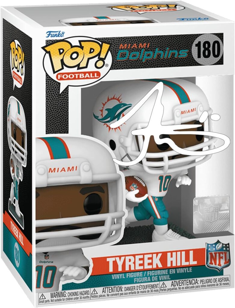 Tyreek Hill #180 Facsimile Signed Reprint Laser Autographed Funko POP! Football NFL: Miami Dolphins Figurine with Protector Case