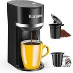 Single Serve Coffee Maker for K-Cup and Ground Coffee, Fast Brew, 6-12 oz Brew Sizes One Cup Coffee Machine Fits 5.5″ Mugs, One-Button Small Coffee Maker with Descaling Reminder,Black