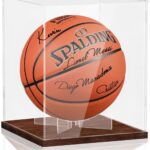 Basketball Display Case – Clear Acrylic UV Protected Full Size Holder with Solid Wood Base & Display Stand for Autographed NBA WNBA Basketball or Soccer Ball Memorabilia