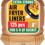 Air Fryer Paper Liners, 125Pcs Air Fryer Disposable Liners, Non-Stick and Oil Proof for Easy Cleanup, 8” Square for 5-8 qt Basket by Baker’s Signature