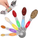 Magnetic Measuring Spoons Set – 7-Piece Stainless Steel Dual Sided Spoons with Leveler, Rustproof Nesting Design for Cooking, Baking & Medicine (US/Metric Markings, Dishwasher Safe)