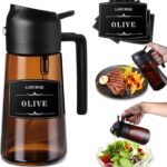 2-in-1 Glass Oil Dispenser & Sprayer – 16oz/470ml Leakproof Olive Oil Sprayer Bottle for Cooking, Air Fryer, BBQ, Baking, Salad (Black)