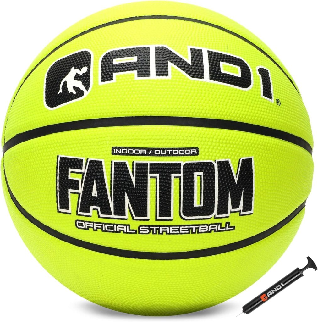 AND1 Fantom Rubber Basketball: Official Regulation Size 7 (29.5 inches) Streetball – Deep Channel Construction, Made for Indoor Outdoor
