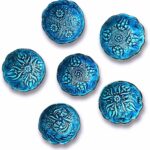 Handmade Decorative Turkish Ceramic Bowl Set of 6, Blue Pinch Bowls for Dipping&Serving – Small Versatile and Unique Charcuterie Accessories, Mini Sauce Dish, Floral Pattern Snack Bowls