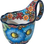 ALMA Handpainted Soup Bowl with Handle, 18.6oz Ceramic Cereal Bowl, Microwave &Dishwasher Safe,Loop Handle Bowl Great for Soup, Chili, Stew, Ice cream