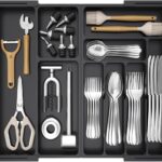 Lifewit Large Silverware Drawer Organizer, Plastic Cooking Utensil Tray for Kitchen, Expandable From 21 to 36 Inches, Adjustable Flatware Cutlery Spoon Fork Knife Spatula Gadgets Holder, Black