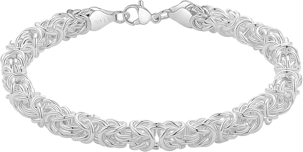 925 Sterling Silver Byzantine Bracelet for Women Chunky Bracelets Handmade Jewelry Gifts for Her