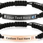 Custom Engraved Bracelet for Couples – Personalized Name Bracelet with Adjustable Braided Rope & Stainless Steel Plate – Romantic Gift for Anniversary, Valentine’s Day, Birthday