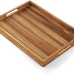 17 Inch Acacia Wood Serving Tray with Handles – Large Wooden Tray for Ottoman, Breakfast in Bed, Dinner, Coffee Table – Decorative Rectangular Tray for Living Room Bedroom Entryway and Kitchen