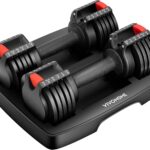 VIVOHOME 2.5 lbs to 15 lbs Adjustable Weights Dumbbells Set of 2 with Anti-Slip Handle and Tray Multiweight Options Workout Equipment for Men Women Home Gym Office Black