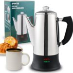 Electric Coffee Percolator Stainless Steel Coffee Maker with Two Heat Resistant Tough Glass Clear Brew Progress Knob Classic Look Keep Warm & Cordless Serving Coffee Pot 12 Cup