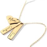MignonandMignon Custom Name Necklace Personalized Engraved Gold Bar Necklace, Kids’ Names, Heart Charm, Gift for Mom, Unique Birthday Jewelry for Women – H8N