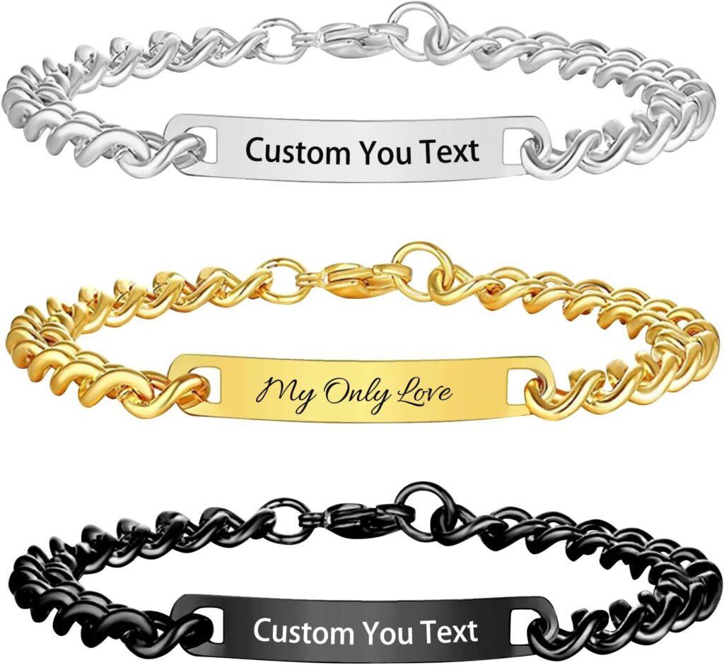 Custom Name Bar Bracelet Personalized,Engraved Stainless Steel ID Name Bracelets -Personalized Gift for Men Women Lover