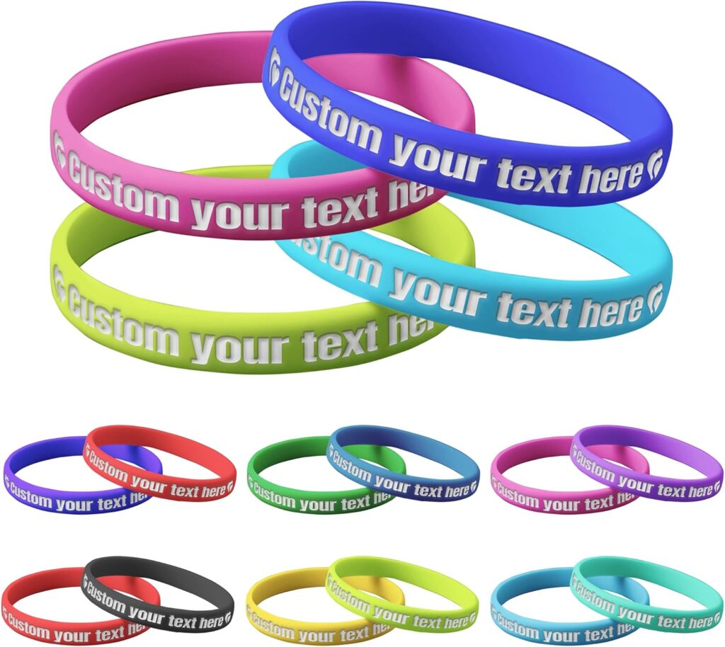 Custom rubber bracelets 50-1000PCS Bulk Personalized Silicone Wristbands for Events. customized Wristbands with Holiday gifts,promotions,Events,Support, Fundraisers, Awareness