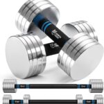 Northdeer V2.0 Upgraded Adjustable Steel Dumbbells 40LB / 60LB – 2 in 1 Dumbbell Barbell Set for Home Gym Workout – Compatible with V1.0 Dumbbells