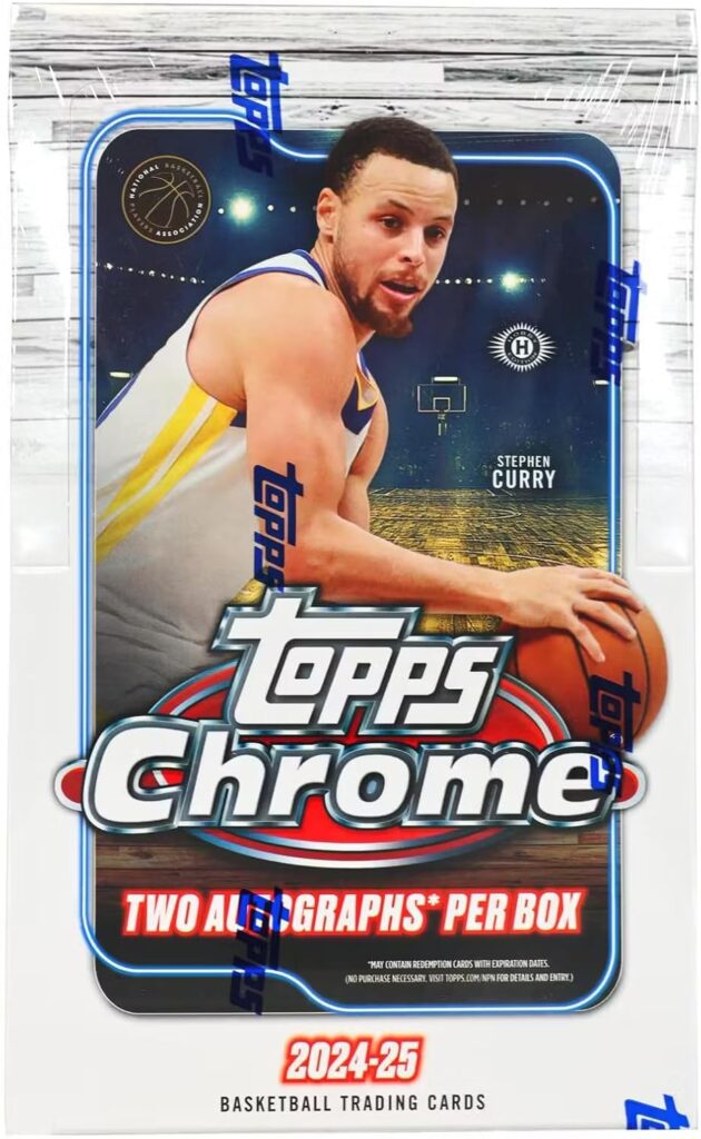 2024/25 Topps Chrome Basketball 12-Pack Trading Card Hobby Box (Two Autographs Per Box! Per Hobby Box)