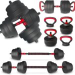 Adjustable Dumbbell Set 25/45/75/90LB, Changeable Dumbbell Set with Connecting Rod 4 in1 Dumbbells Set Used as Barbell, Kettlebells, Push up Bar, Fitness Exercises for Home Gym Suitable Women