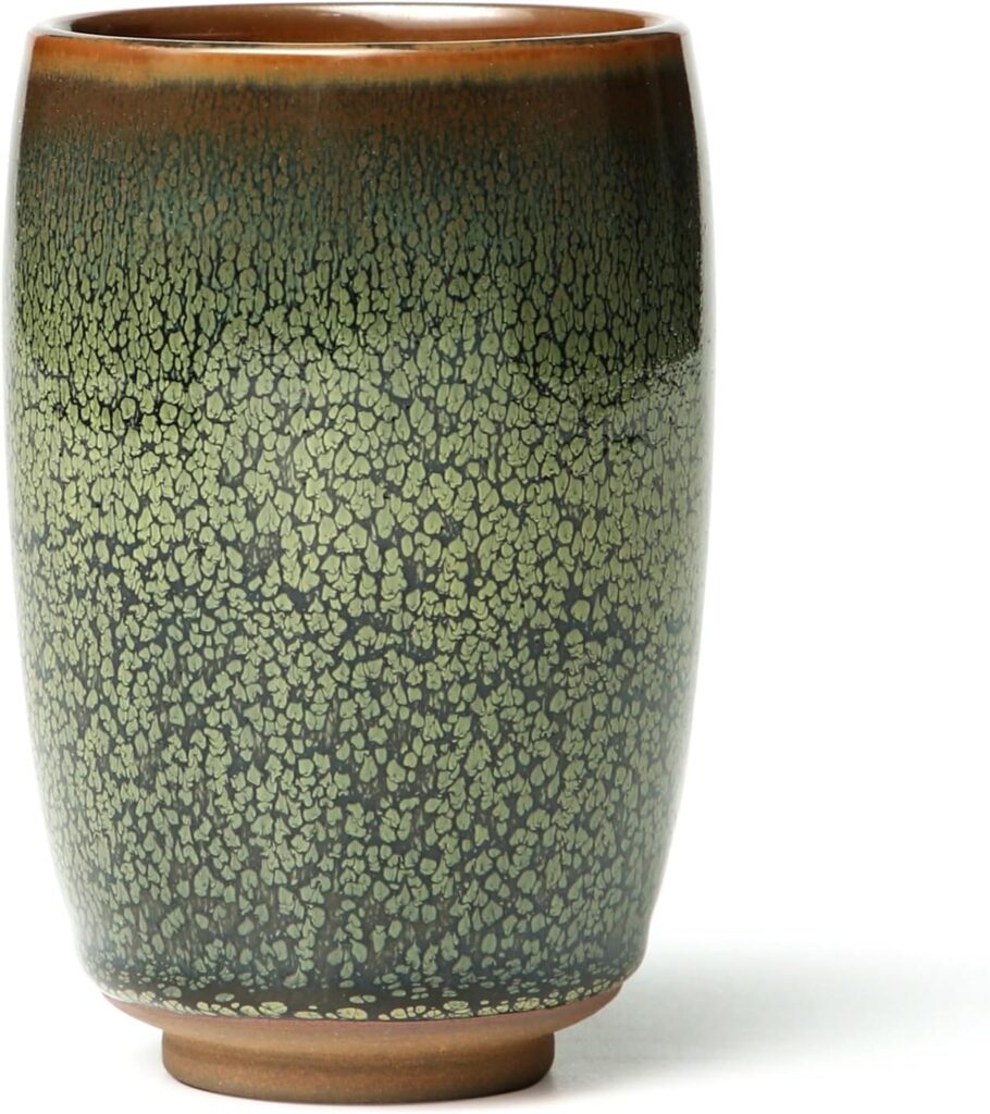 Tenmoku Coffee Mug, Handmade Jianzhan Ceramic Teacup, 12 oz Cylindrical Porcelain Mug for Tea, Coffee and Beer, Gift for Tea Lovers (Partridge Glaze)