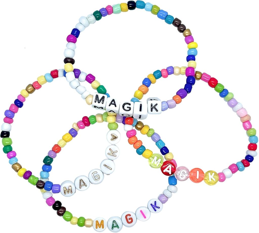Magik 2 Pack Handmade Custom Name Seed Bead Bracelet or Anklet – Mama Stretch Beaded Bracelet for Women, Girls | Thoughtful Holiday Christmas, Mother’s Day, Birthday Gift