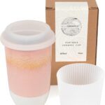 NOVA CERAMICS Travel Mug On the Go Coffee Mug Microwave & Dishwasher Safe Green Tumbler – Gifts For Women Men 16oz Afterglow