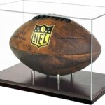 Happyseason Football Display Case, One-Piece Acrylic Case with Solid Wood Base, Stainless Steel Rods for Full Size Football, UV-Protected Football Holder for Fans & Collectors, No Assembly Required