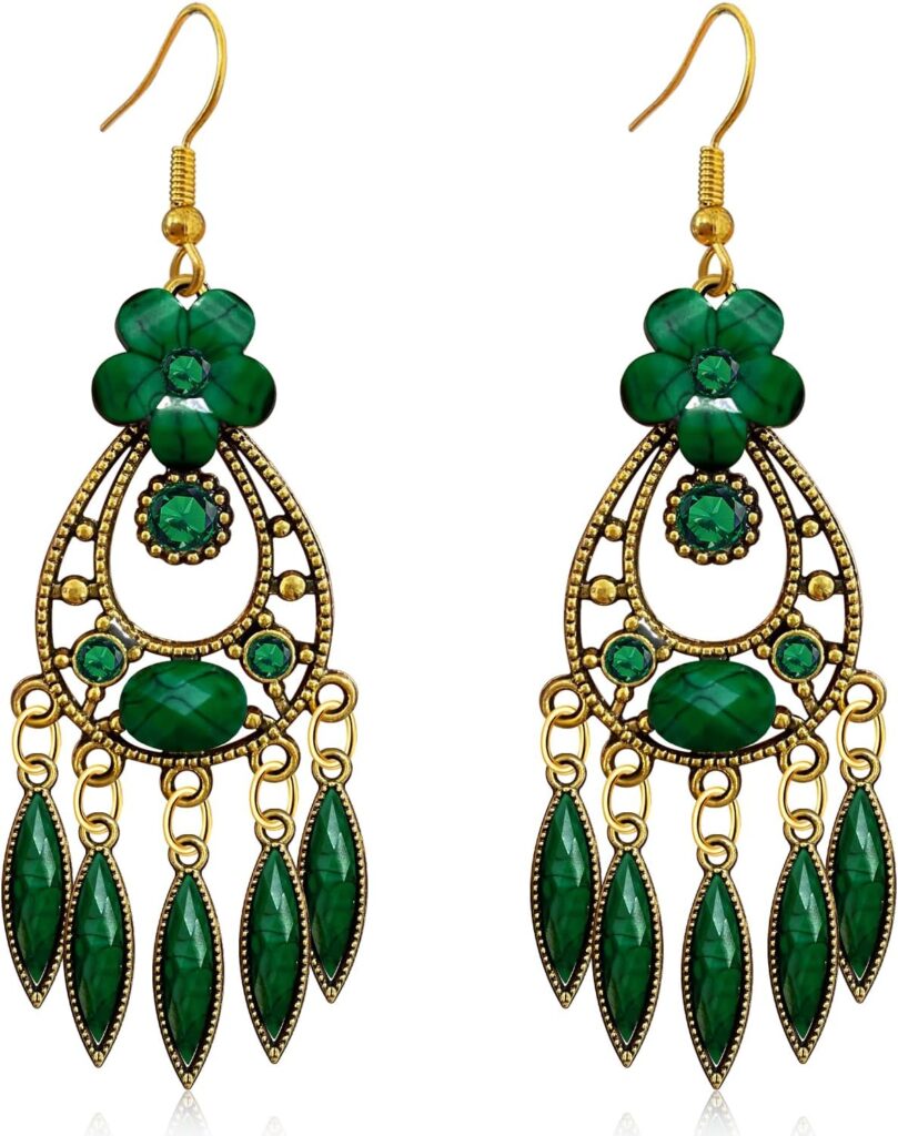 Handmade Bohemian Dainty Acrylic Crystal Chandelier Flower Dangle Drop Earrings Lightweight Aesthetic Floral Leaf Alloy Hook Earrings for Women