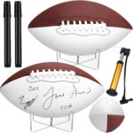 Liliful 2 Pcs Autograph Football Basketball Blank Official Size with 2 Stand 2 Signature Pen 1 Pump for Fantasy Trophy Anniversary Birthday Graduation