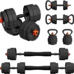 Adjustable Dumbbell Set (25/45/65lb) | Double Reinforced Locking | 5-in-1 Free Gym Weights Used as Barbell, Kettlebells, Push up Stand for Home Men Women