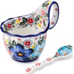 Ceramic Soup Cup and Soup Bowl With Handles – 18 Ounce With Spoon,Handpainted Decorative Oversized Porcelain Bowl,for soup, Ice Cream, Stew, Snacks,Microwave and Dishwasher Safe (Glazed Blue)
