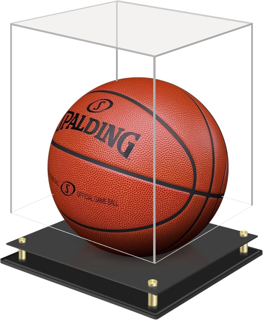Basketball Display Case, Clear Acrylic Signed Basketball Case Stand Basketball Box Holder for Autographed Basketball Soccer for Boys Men Room Décor Ideal Gift Athlete (No Assembly Required)