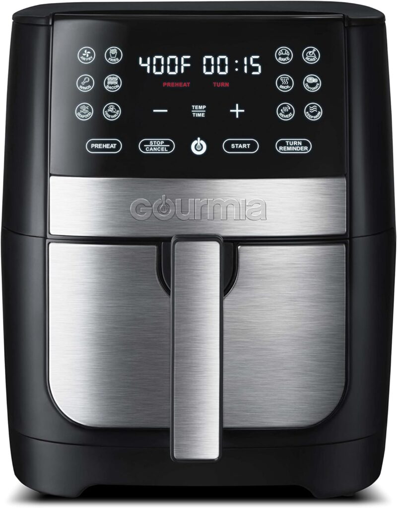Gourmia 8 Qt Digital Air Fryer GAF826 – XL Capacity with 12 One-Touch Presets, Nonstick Dishwasher Safe Basket, Oil-Free Cooking, ETL-Certified, Sleek Black Finish