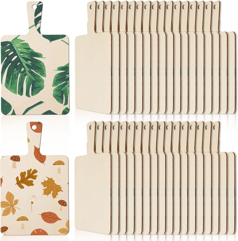 AWIZOM 36 Pcs Unfinished Wood Cutting Board with Handle Mini Wooden Paddle Cheese Charcuterie Board Blank Chopping Board Serving Tray Unfinished Wood Craft for DIY Home Kitchen Cooking Decor,9.8×5.71