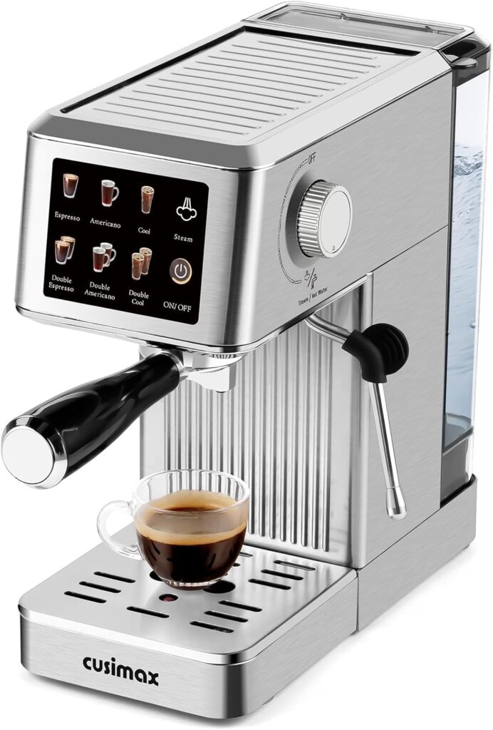 CUSIMAX Espresso Machine 20Bar Compact Coffee Machine with Powerful Steam Wand for Latte & Cappuccino, Stainless Steel Espresso Maker with 34oz Remevable Water Tank