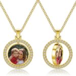 PiercingJ Customized Double-Side Photo Necklace Custom Picture Pendant Chain Personalized Cubic Zirconia Hip Hop Jewelry Gift for Men Women with Gift Box