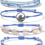 FANCY SHINY Wave String Bracelets Braid Puka Shell Bead Bracelets Handmade Cute Trendy Boho Easter Jewelry Gifts for Women