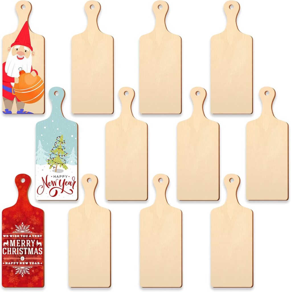 Marsui 12 Pieces Mini Wooden Cutting Board for Craft DIY Chopping Board with Handle Small Craft Charcuterie Tray for Home Kitchen Cooking Vegetables Decor(11.8 x 4.3 Inch)