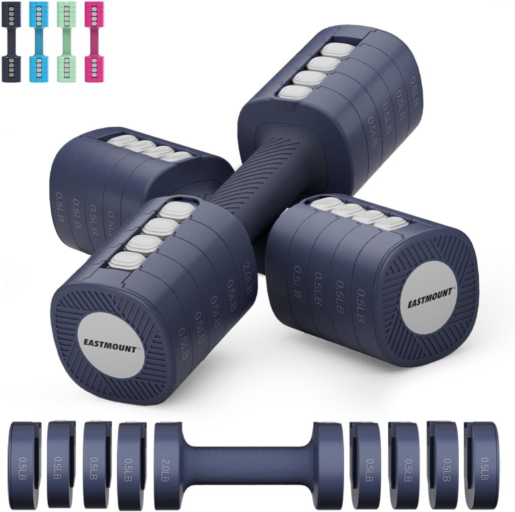EAST MOUNT Adjustable Weight Dumbbells Set of 2, 8 in 1 Hand Weights for Women 2lb/3lb/4lb/5lb/6lb Dumbbell Weights Set 12 lbs/Pair Hand Weights for Home Office Gym Workout
