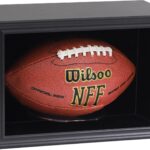 Football Case Display Case Wall Mount Full Size Wooden Football Box Memorabilia w/98% UV Acrylic Door Holder Transparent Signed Protective Shelf (1 Ball Black)