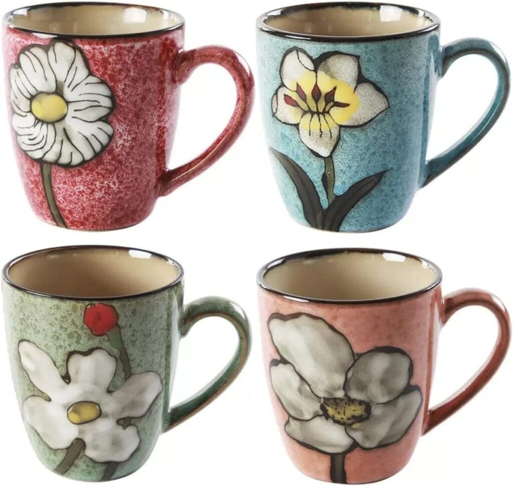 Ceramics 12oz Cappuccino Mug,Coffee mugs,Tea mugs,Kiln Glazing Process,Microwave and Dishwasher Safe, Perfect For Tea, Espresso, Latte – Porcelain Mugs for Kitchen or Cafe (Red+Blue+Green+Pink)