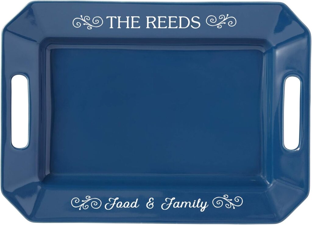 Let’s Make Memories Personalized Stoneware Entertaining Platter – For Entertaining – Navy Platter – Ceramic Tableware – Customized With Family Name