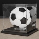 Putros Soccer Ball Display Case with Mirror and Black Metal Grooved Base Acrylic Ball Case with Transparent Removable Built-in Display Stand for Autographed Volleyball