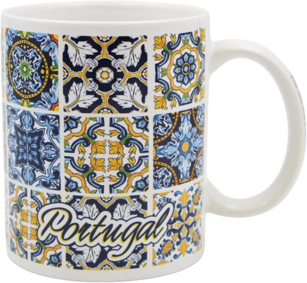 Traditional Portuguese Azulejo Ceramic Coffee Mug 12oz – Blue & White Tile Design, Microwave & Dishwasher Safe, Handcrafted in Portugal, GS6220
