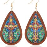 Bohemian Wood Teardrop Earrings for Women Acrylic Colorful Teardrop Dangle Earrings Handmade Natural Wooden Earrings Boho Geometric Flower Leaf Cross Earrings Statement Lightweight Ethnic Earrings Vintage Retro Jewelry