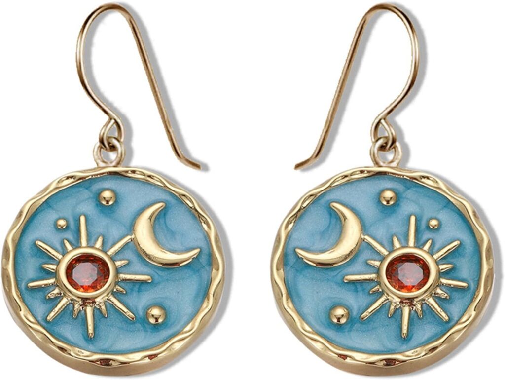 MALOYANVE Vintage Sun and Moon Drop Dangle Earrings for Women Unique lightweight Handmade Retro Boho Antiqued Gold Silver Round Coin Earrings for Women Jewelry
