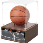 Basketball Display Case Holder for Basketball with Solid Wood Base, Uv Protected Acrylic Clear Volleyball Soccer Display Stand Box for Autographed Standard Memorabilia Keepsake