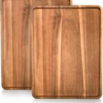 2 Pcs Acacia Wood Serving Tray, Rectangular Wooden Serving Platters Charcuterie Board, Large Wood Kitchen Display Tray for Food, Cookie, Dessert, Fruit, Snack, Vegetable, 16.6″ x 12.6″ x 0.6″
