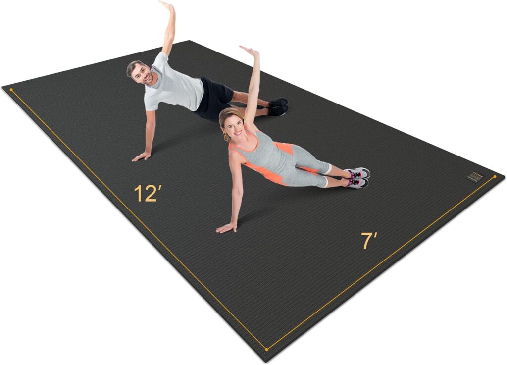 Gxmmat Extra Wide Large Exercise Mat 12’x7’/10’x7/8’x7(7mm), Thick Workout Mats for Home Gym Flooring, High-Density Durable Cardio Mat, Shoe Friendly, Perfect for Plyo, MMA, Jump Rope, Weight, Fitness