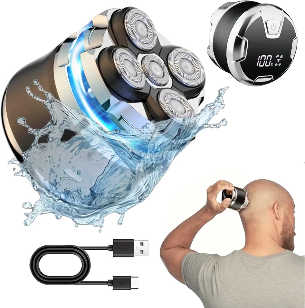 Head Shavers for Bald Men 5D Detachable Magentic Head Shaver Wet Dry Waterproof Cordless Type C Electric Razor Bald Head Shaver IPX8 Close Head Shaving Machine Rechargeable LED