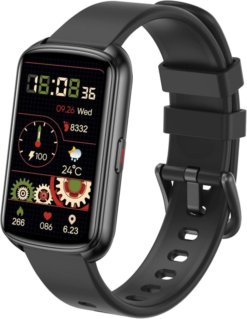 Fitness Trackers, 1.47 Inch Smartwatch, Touchscreen Activity Tracker with Thin Smartband Design, 5ATM Waterproof Fitness Watch Blood Oxygen Heart Rate Monitor for Android/iOS (Black)