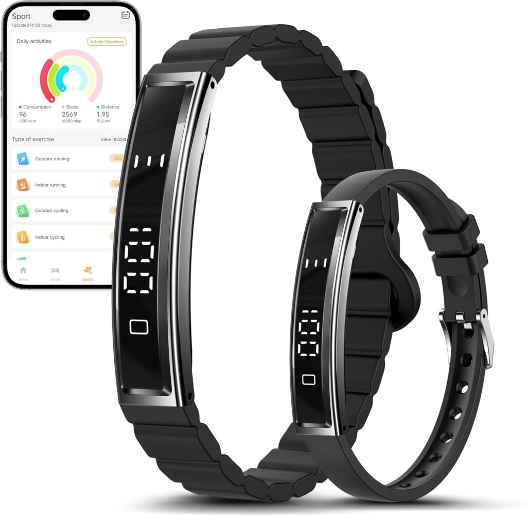 Sleep & Fitness Tracker with 2 Bands, Lightweight Smart Bracelet Wristband for Women Men, 24/7 Heart Rate, Blood Oxygen & Stress Monitor, Waterproof Health Trackers, No Subscription Fee(Black)